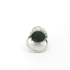 Sterling Silver Opal/Black Enamel Ring - Size 3.25